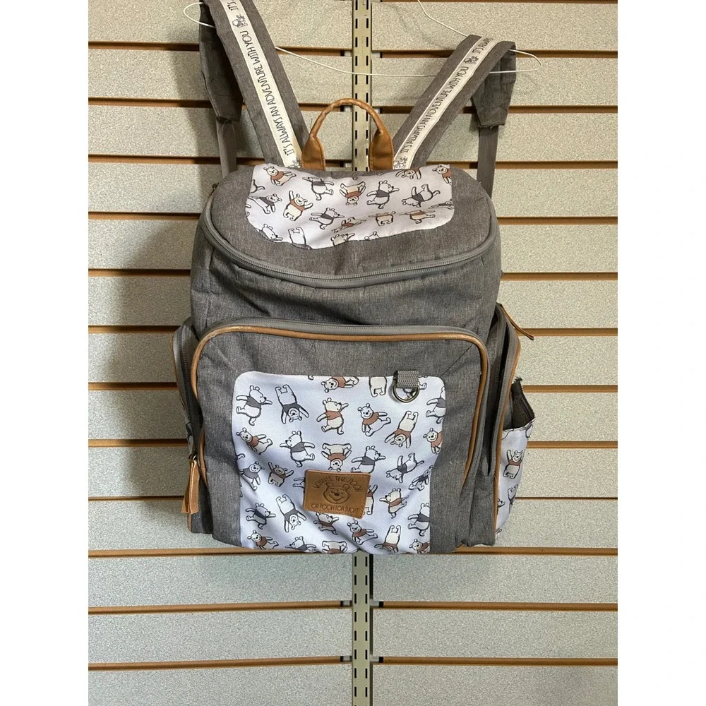 Disney Winnie the Pooh Diaper Bag Backpack Grey Character Print Adventure Quote